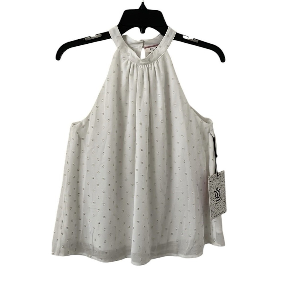 Andree By Unit Women's Ivory Eyelet Button Keyhole Neck Sleeveless Top Size S